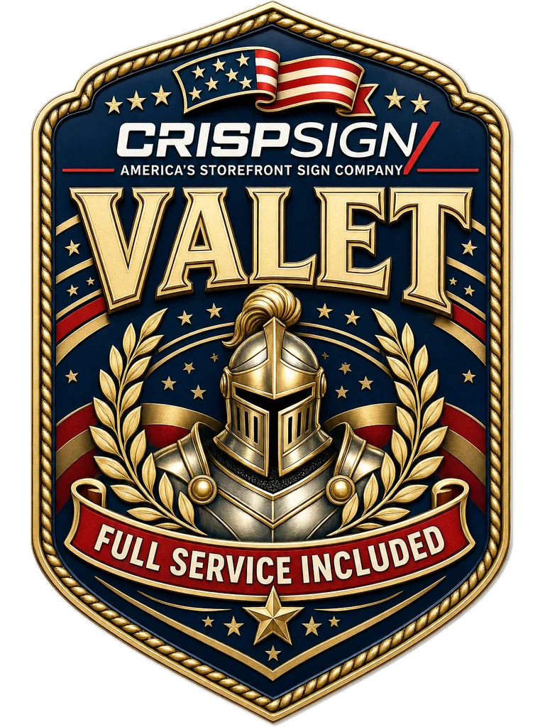 CrispValet vintage shield badge — Valet Quote Service